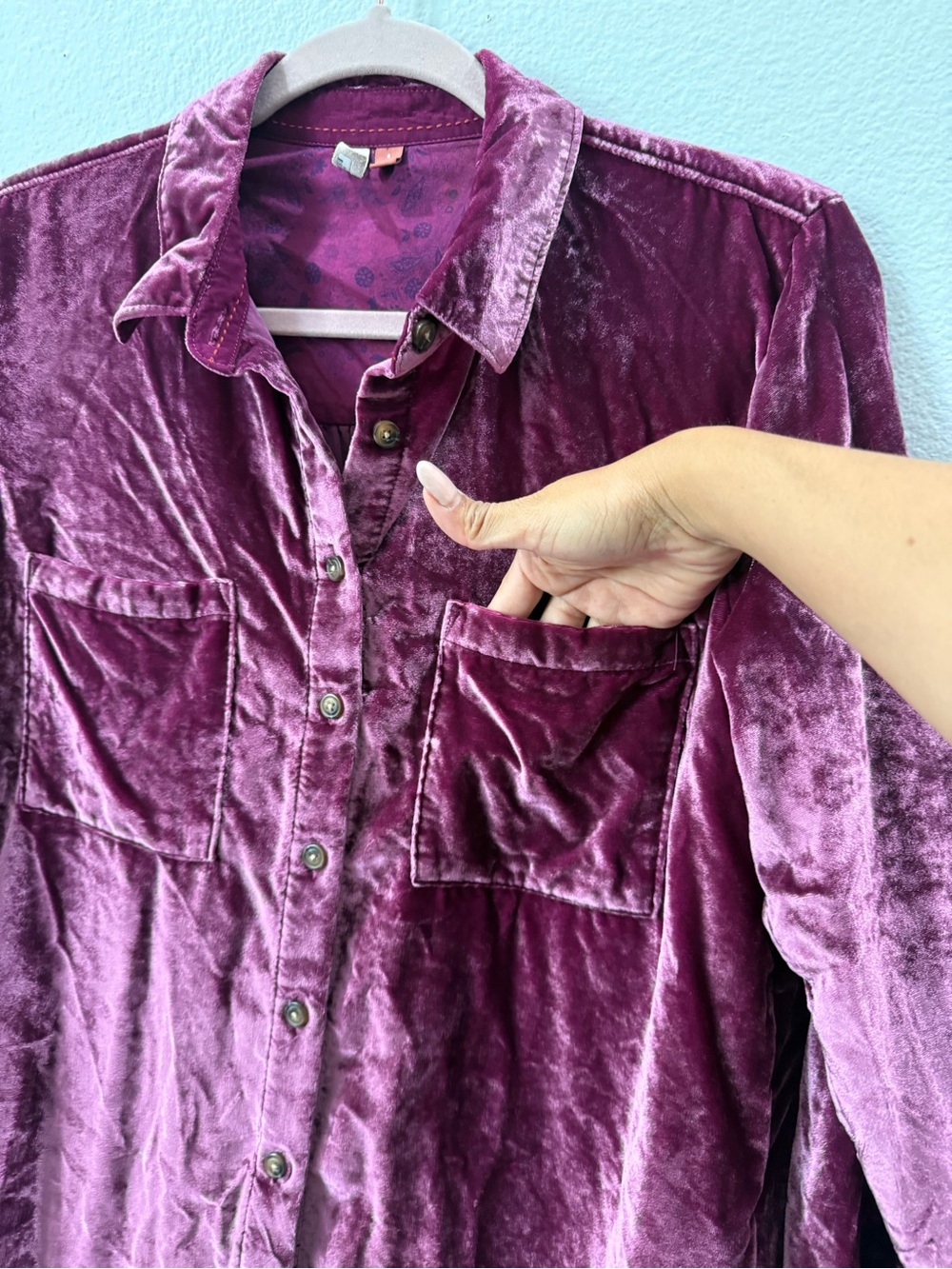 Pilcro Womens S Plum Velvet Button Down Shirt Blouse Whimsy Goth Romantic Y2K - Picture 4 of 9